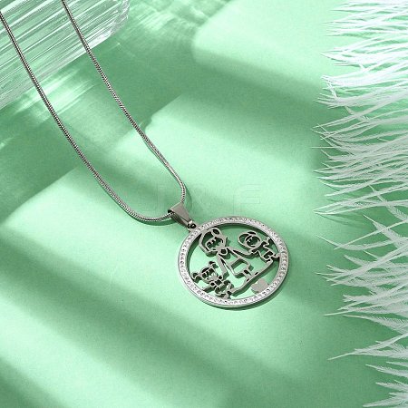 201 Stainless Steel Crystal Rhinestone Ring with Family Pendant Necklaces for Mother's Day Gift NJEW-P327-04P-A-1