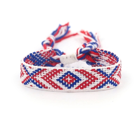 Ethnic Style Polyester Flat with Rhombus Cord Bracelets for Women PW-WG4378C-03-1