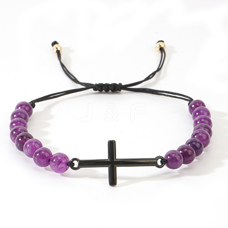 Natural Amethyst Round Bead Braided Bead Bracelets FL7803-6-1