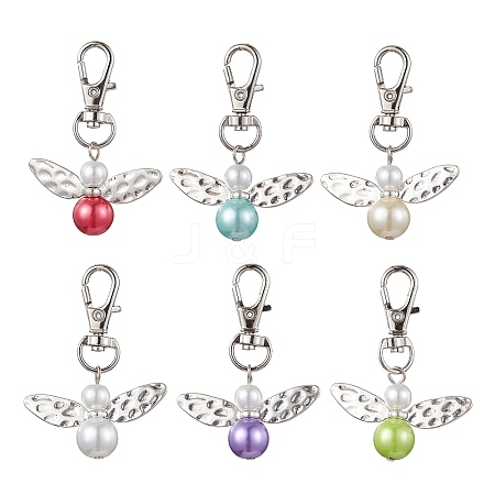 Glass Pearl Beads with Alloy Pendants HJEW-JM01812-1