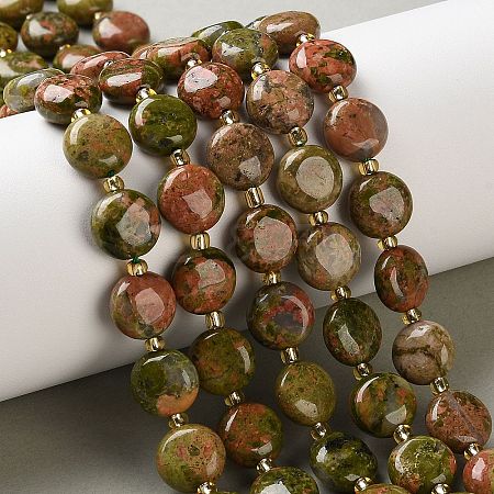 Natural Unakite Beads Strands G-H005-B11-01-1