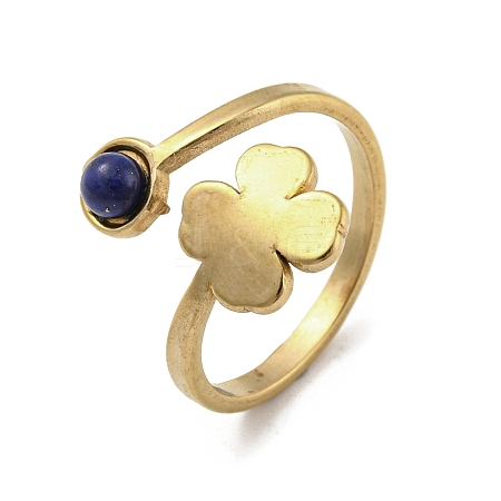 304 Stainless Steel with Natural Lapis Lazuli Ring RJEW-Z031-01E-01-1
