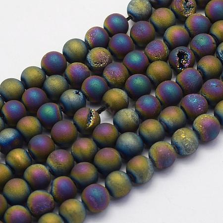 Electroplate Natural Druzy Agate Beads Strands G-G708-10mm-07-1