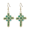 304 Stainless Steel Glass Seeds Cross Dangle Earrings EJEW-MZ00506-07-2