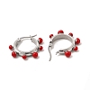 Red Enamel Round Beaded Hoop Earrings EJEW-P219-14P-2