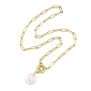 Natural Baroque Pearl Keshi Pearl Coin Pendant Brass Paperclip Chain Necklaces for Women NJEW-JN06143-3