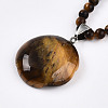 Natural Tiger Eye 4.5mm Round Beaded Flower Pendant Necklaces NJEW-T016-04I-5