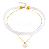Alloy Enamel Letter Pendant Single Face White Velvet Ribbon & Brass Chain Double Layered Choker Necklaces NJEW-TAC0035-1