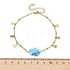 304 Stainless Steel Satellite Chain Dyed Synthetic Turquoise Blue Turtle Link Summer Beach Anklets for Women AJEW-AN00802-4
