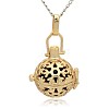 Golden Tone Brass Hollow Round Cage Pendants KK-J232-08G-1