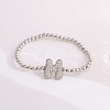 Brass Micro Pave Clear Cubic Zirconia Beaded Stretch Bracelets for Women FS-WG5260F-12-1