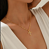 Elegant Brass Micro Pave Clear Cubic Zirconia Cross Pendant Necklaces for Daily Casual and Streetwear Wear CD4943-4