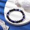 8mm Round Natural Black Onyx(Dyed & Heated) & Lava Rock & Evil Eye Handmade Lampwork Beaded Stretch Bracelets for Women Men BJEW-TA00518-2