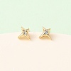 Brass Micro Pave Clear Cubic Zirconia Star Stud Earrings EJEW-L278-06G-2