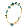 Herringbone Wire-Wrapped Natural Mixed Gemstone Brass Cuff Bangles BJEW-JB14039-4
