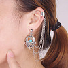 Retro Water Teardrop Turquoise and Twisted Chains Alloy Cuff Earrings EJEW-N0020-004B-4