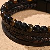 Natural Tiger Eye & Glass Round Beaded Bracelets BJEW-G732-01B-4