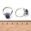 Brass Micro Pave Cubic Zirconia with Natural Lapis Lazuli Cuff Open Rings RJEW-T035-01P-B-5