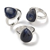 Natural Lapis Lazuli Teardrop Adjustable Rings RJEW-K371-08S-20-1