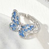 Adjustable Brass Butterfly Finger Rings with Light Blue Cubic Zirconia CU-CBA7E55-18P-02-3