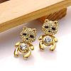 Real 18K Gold Plated Bear Tin Alloy Cubic Zirconia Stud Earrings EJEW-BB08486-G-3