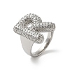 Letter Brass Micro Pave Clear Cubic Zirconia Open Cuff Ring for Women RJEW-N046-03R-P-1