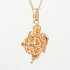 Brass Hollow Angel Cage Pendant Necklaces NJEW-J037-01-3