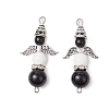 2 Styles Natural Obsidian and Black Onyx(Dyed & Heated) Angel Connector Charms PALLOY-JF03195-01-1