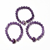 Natural Amethyst Moon and Star Beaded Stretch Bracelet for Women G-G997-C03-1