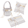 1Pc Square Linen Lace Wedding Ring Display Pillow with Flower AJEW-WA0004-22-1