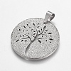 Non-Tarnish Trendy Flat Round with Tree Necklace Findings 304 Stainless Steel Textured Pendants X-STAS-L012-D09P-3