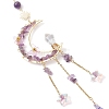 Wire Wrapped Natural Amethyst Chips Moon Hanging Ornaments HJEW-JM02621-02-4