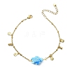 304 Stainless Steel Satellite Chain Dyed Synthetic Turquoise Blue Turtle Link Summer Beach Anklets for Women AJEW-AN00802-3