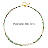 Faceted Round Natural Ruby in Zoisite & Column Green Spot Jasper & Freshwater Pearl Beaded Necklaces & Bracelets Sets for Women ZI1839-3-7