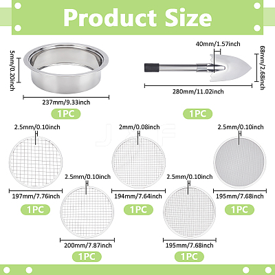 6Pcs Stainless Steel Garden Soil Sieve Set AJEW-UN0002-81-1