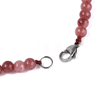 Natural Strawberry Quartz Round Beaded Fan Bib Necklaces NJEW-N064-04H-1