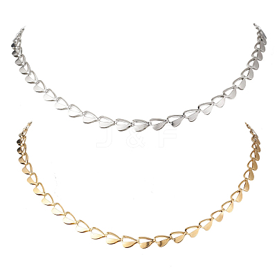 2Pcs 2 Colors 304 Stainless Steel Heart Link Chain Necklaces for Women NJEW-JN05898-1
