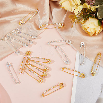 20Pcs 2 Colors Alloy Rhinestones Safety Pin Brooch SJEW-FH0001-04-1