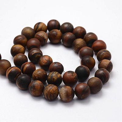 Frosted Natural Tiger Eye Beads Strands G-F364-18-10mm-1
