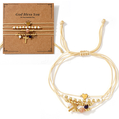Bohemian Style Brass & Imitation Pearl Beads Braided Bead Bracelets AF5105-2-1