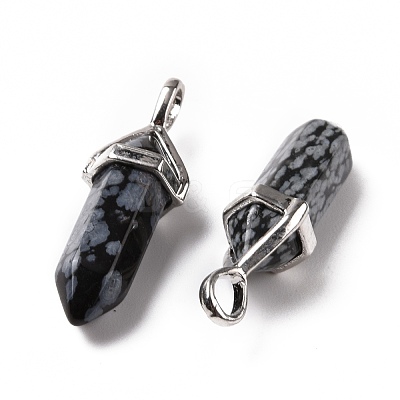 Natural Snowflake Obsidian Pointed Pendants G-K329-65P-1