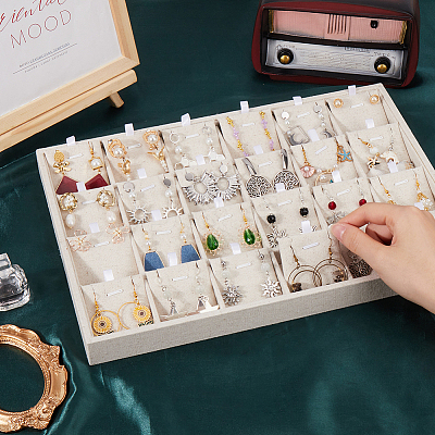 1Pc Linen Jewelry Pendant Necklace Storage Box with 24 Compartments AJEW-SP0001-05-1