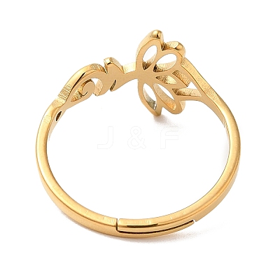 Ion Plating(IP) 304 Stainless Steel Hollow Lotus Adjustable Ring for Women RJEW-M149-32G-1
