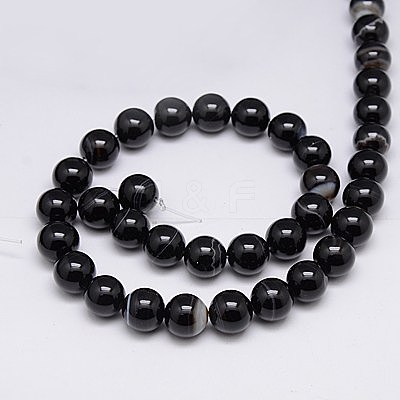 Natural Black Agate Beads Strands G-G582-10mm-07-1