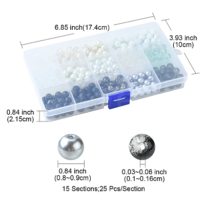 375Pcs 15 Style Imitation Jade & Pearl & Baking Paint Glass Beads GLAA-FS0001-34-1