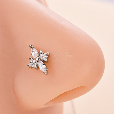 316L Surgical Stainless Steel Micro Pave Clear Cubic Zirconia L-Shaped Nose Rings WG5ADDF-07-1