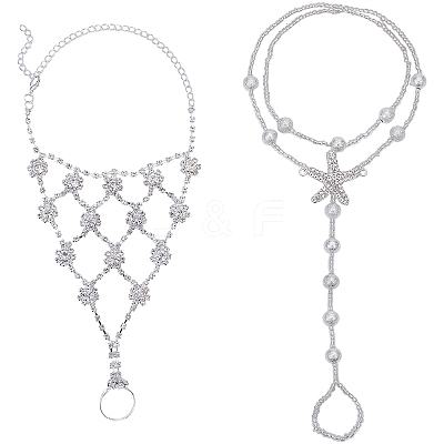 4Pcs 2 Styles Alloy Clear Rhinestone Anklets for Women AJEW-BBC0002-39-1