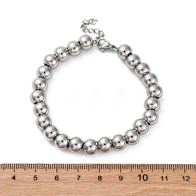 Non-Tarnish 202 Stainless Steel Round Beaded Bracelets for Men Women BJEW-D034-01P-1