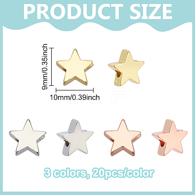 60Pcs 3 Colors Brass Beads KK-PH0012-16-1