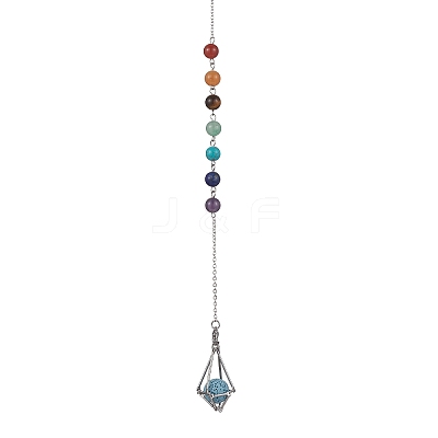 Chakra Mixed Synthetic & Natural Round Gemstone Pointed Dowsing Pendulums PALLOY-JF02520-01-1